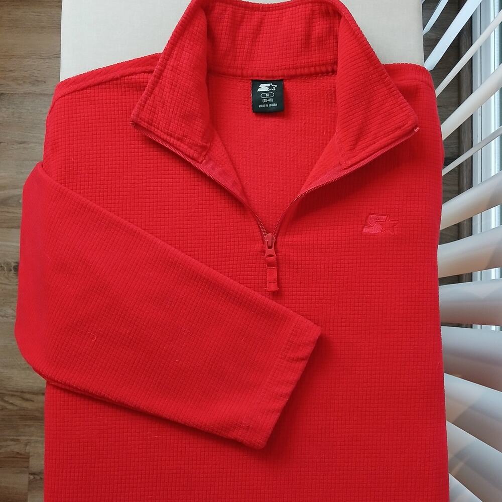 Starter Red Quarter Zip Fleece Pullover Mens M (38 - 40) vtg Y2K waffle grid